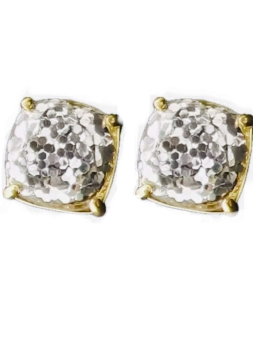 KATE SPADE NEW YORK ♠️ GOLD PLATED SILVER GLITTER SQUARE STUD EARRINGS